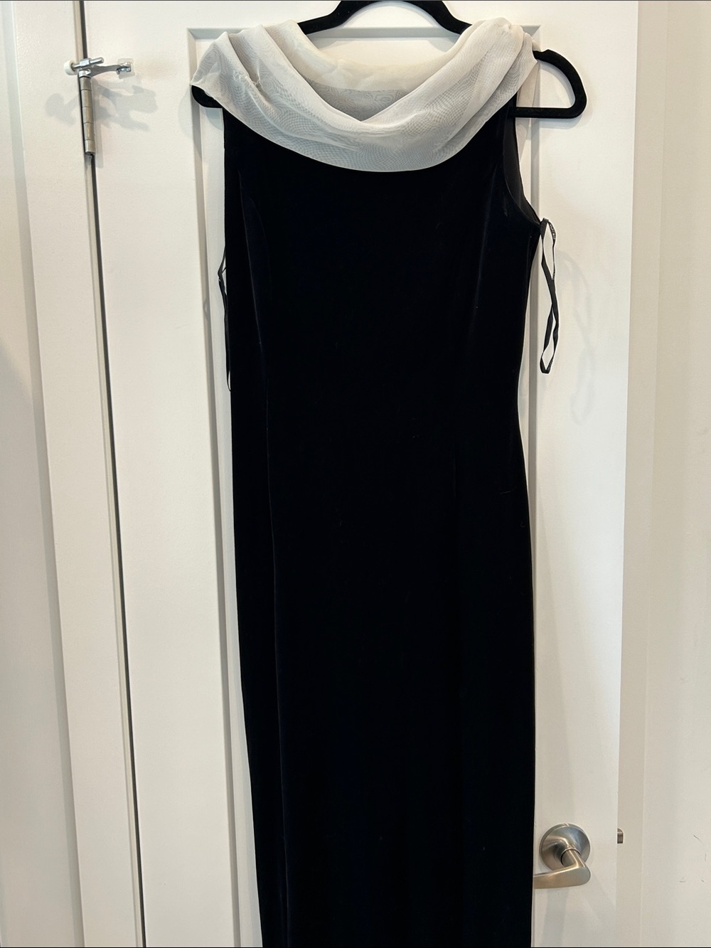 Night Way Collections Black Maxi Dress with White Draped Collar